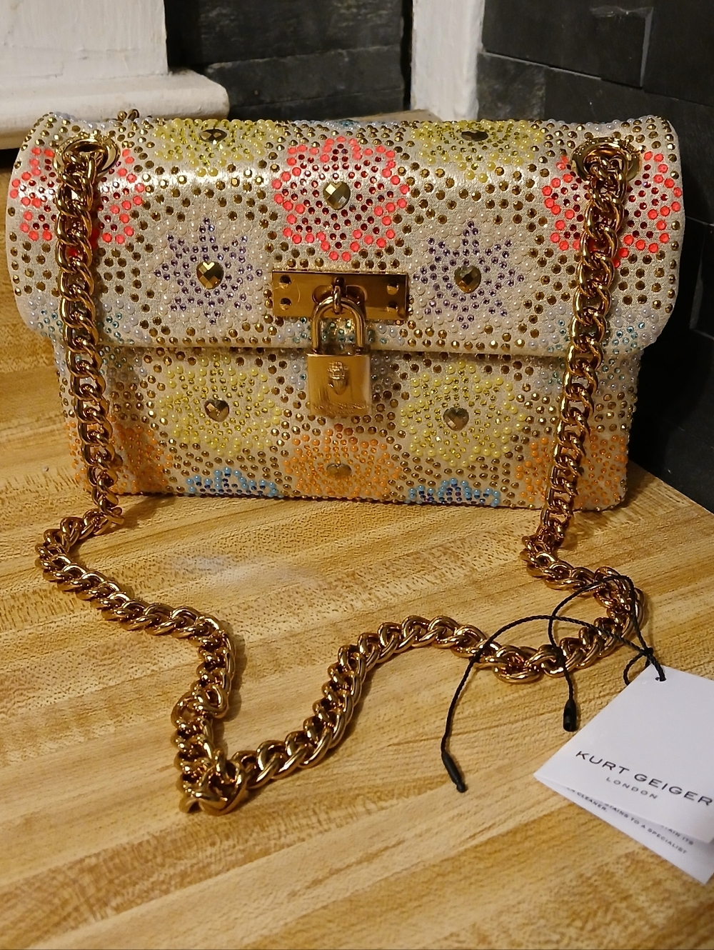Kurt Geiger NWT Floral Rhinestones & Stud Brixton Style Bag W/Dustbag